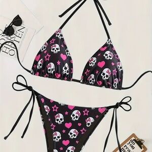 Skull Print Black and Pink Bikini